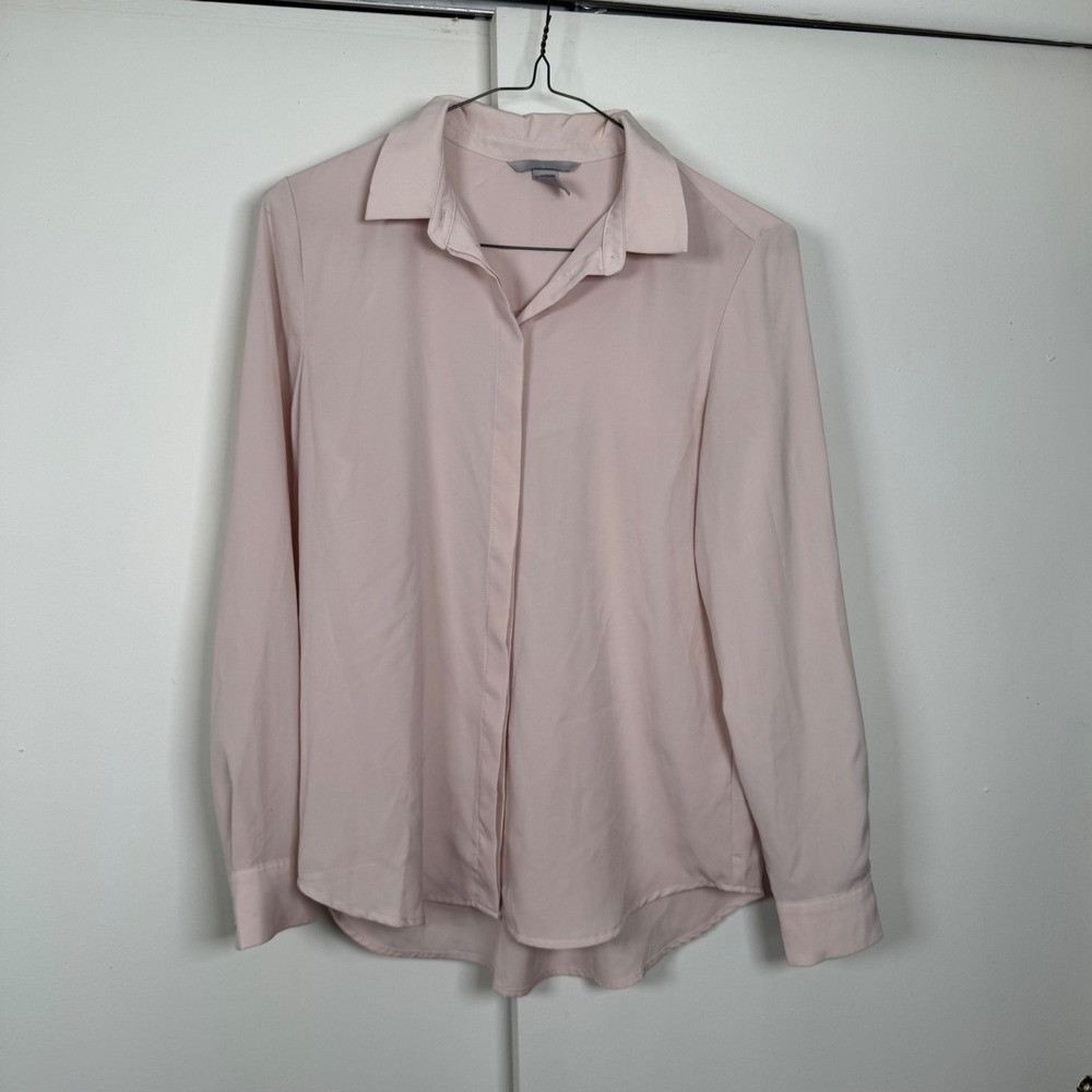 HM Womens Blush Pink Long Sleeve Button Up Blouse Hidden Placket Size 6